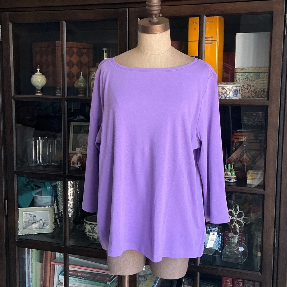 Talbots Lavender 3/4 sleeve Boatneck tee, Pima Cotton, size 2x